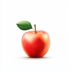 Realistic Red Apple with Green Leaf on White Background