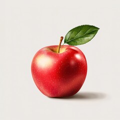 Realistic Red Apple with Green Leaf on White Background