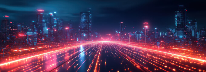 Fototapeta premium City view with hologram data online network.