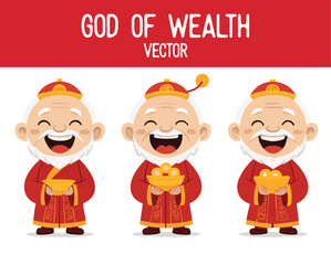 Cute God of Wealth Emoji Vector - Fortune Chinese Deity Kawaii Style for Lunar New Year