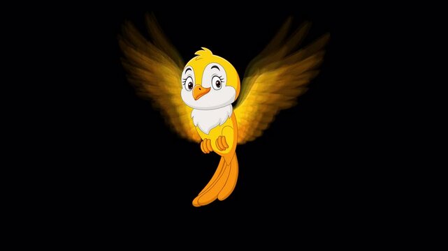 Cute funny yellow caroon bird flying animation.