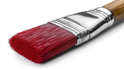 Fototapeta premium paintbrush with red bristles and wooden handle, ideal for artistic projects. vibrant red color adds bold touch to any creative endeavor