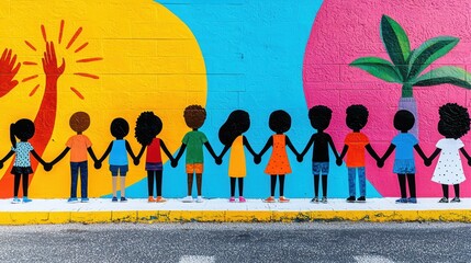 Colorful Mural Celebrating Unity and Diversity Among Children