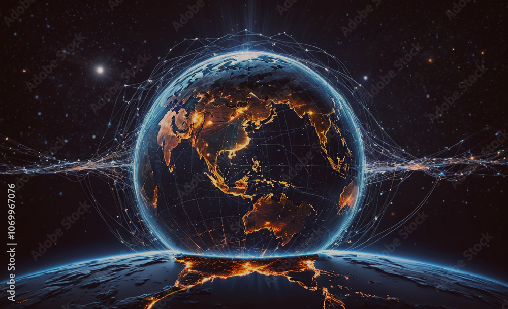 Poster planet with a black and white globe on it