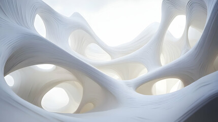 Abstract white wavy background, minimalist parametric architecture design, 3D render   -