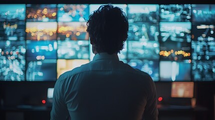 Security Guard Monitoring Surveillance Screens. Image Illustration background for presentation and wallpaper Beautiful picture