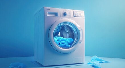 ashing machine, washing in blue water.
