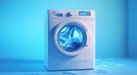 ashing machine, washing in blue water.