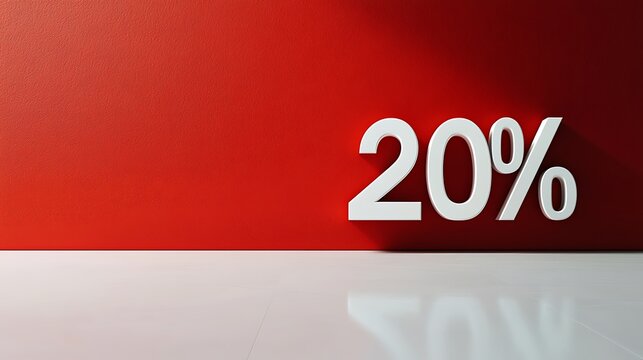 A bold white "20%" on a red backdrop, suggesting a discount or promotional offer.
