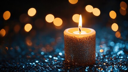 Sparkling candle illuminating a serene ambiance
