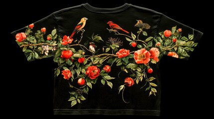 Birds Roses Floral T Shirt Design Nature Inspired Apparel Wildlife Print