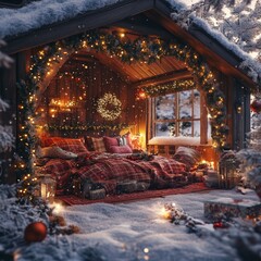 Cozy Christmas Cabin Bedroom Romantic Winter Wonderland