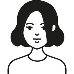 A Simple Black and White Illustration of a Woman With Shoulder-Length Hair, Showcasing a Minimalist Artistic Style, Perfect for Various Design Themes