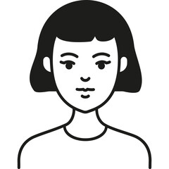 A Simple Line Drawing of a Woman With a Bob Haircut, Featuring Neutral Expression and Minimalistic Style in Black and White Illustration