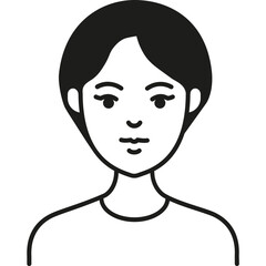 Simple Black and White Illustration of a Young Adult With Medium-Length Hair and Neutral Expression, Suitable for Various Design Projects