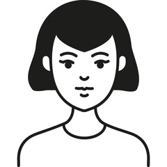 Simple Black and White Illustration of a Woman With Short Hair, Smiling and Facing Forward, Suitable for Various Design Projects