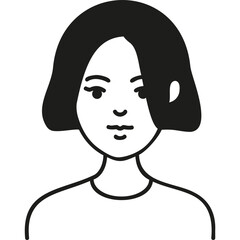 Minimalist Line Art of a Woman With a Bob Haircut, Featuring Bold Black Outlines on a White Background, Capturing the Essence of Simplicity