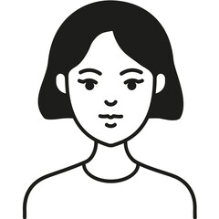 A Simple Black and White Illustration of a Woman With Shoulder-Length Hair, Featuring a Neutral Expression and Minimalist Design Elements
