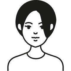 Simple Black and White Illustration of a Young Woman With Shoulder-Length Hair and a Neutral Expression Against a Plain Background
