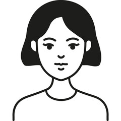 A Simple Black and White Illustration of a Woman With Shoulder-Length Hair, Featuring a Neutral Expression and Minimalist Design Elements