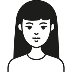 A Simple, Illustrated Portrait of a Young Woman With Long Black Hair and a Neutral Expression Set Against a Plain Background