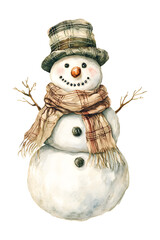 classical watercolor snowman on the transparent background