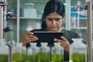 Focused Scientist Analyzing Data in Modern Laboratory Setting