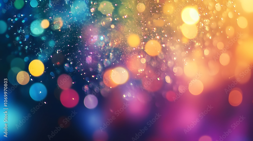 Poster abstract colorful background with bokeh lights and rainbow color lens flare