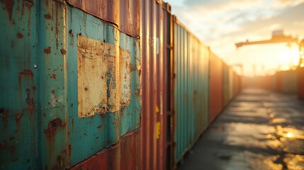 Industrial Container Yard at Sunset Perspective