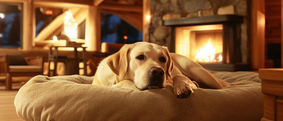 Obraz premium Labrador Retriever Dog Relaxing In A Dog-Friendly Environment