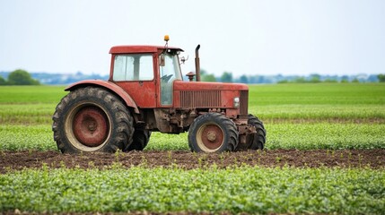 Obraz premium Red Tractor in a Field