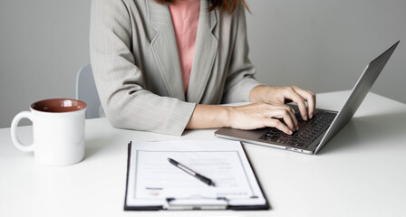 Business woman employer Check history resume hiring recruit looking cv resume to hire candidates,...