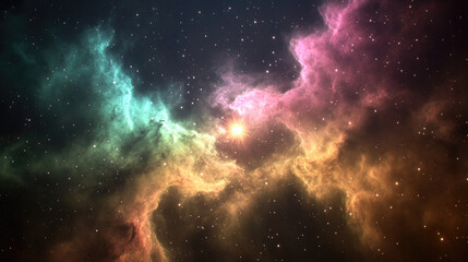 Naklejka premium Colorful Supernova Nebula, Gas Clouds, Stars, and Stellar Remnants - Beauty of Star Life Cycle.
