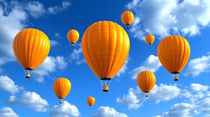 Obraz premium Colorful Hot Air Balloons Soaring in a Blue Sky with White Clouds