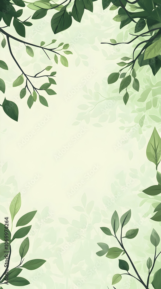 Poster green background with tree branches and leaves, creating a refreshing and vibrant atmosphere -