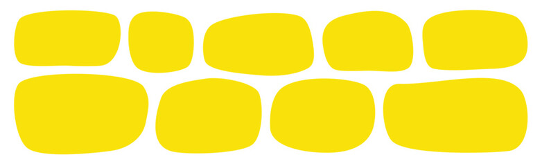 Abstract organic rectangle shapes. Uneven frame boxes. Irregular blob set. Yellow fluid line banner set. Amoeba design elements. Freeform line hand-drawn splashes. Abstract geometric speech bubbles