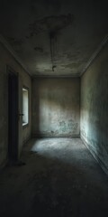 Mysterious and gritty abandoned room with peeling paint and dim lighting, old, grungy
