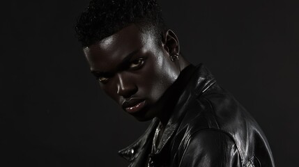 Rebel Spirit - Dramatic Portrait of Fierce Man in Leather Jacket Against Gritty Urban Backdrop