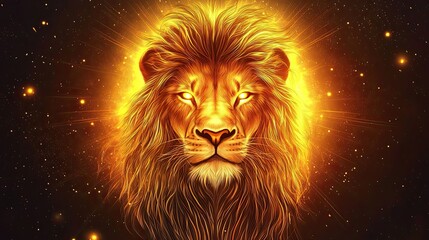 Fototapeta premium Fiery Lion Portrait Against a Starry Background