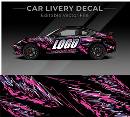 Car wrap decal designs full vector with black, pink, purple colour. Abstract racing and sport background for car livery or daily use car vinyl sticker © Gayuhdesu