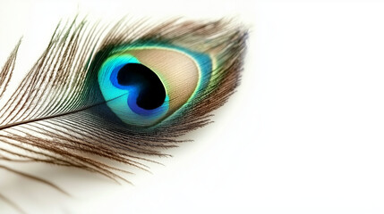 Obraz premium Close-up of a single peacock feather with vibrant blue and green eye..