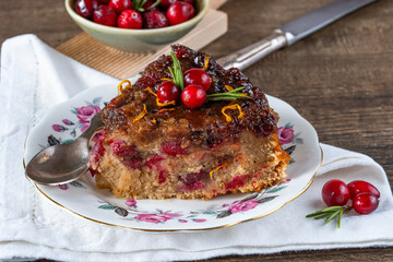 Cranberry and caramel upside-down cake