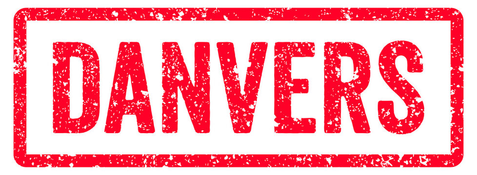 Danvers Stamp Transparent Seal, Red Grunge Danvers Word Rubber Stamp Seal USA City Name Typography Signboard Text Effect