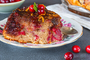 Cranberry and caramel upside-down cake