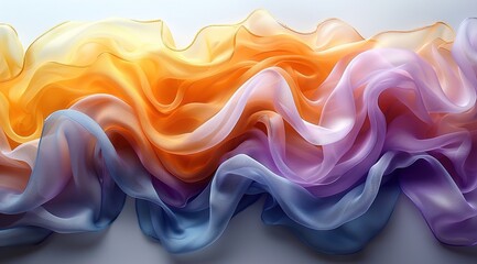 Obraz premium Blue dreamy pastel watercolor flowing waves backdrop., Purple, orange, yellow soft painted wavy