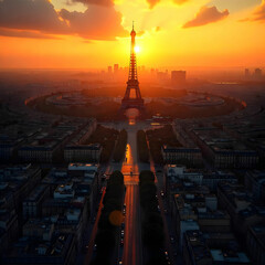 Stunning panoramic aerial view of Paris, featuring the Eiffel Tower and classic Parisian architecture.