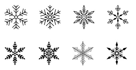 Set of snowflakes design pattern in black color