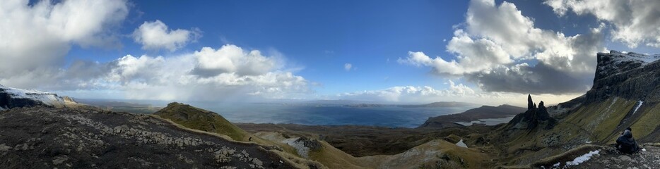 Panoramic view of Old Man of Storr, Isle of Skye.