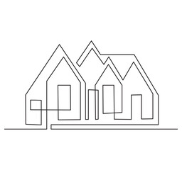 Abstract house line art drawing style. Detached family house minimalist black design isolated on white background. Vector illustration.