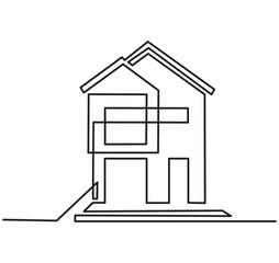 Abstract house line art drawing style. Detached family house minimalist black design isolated on white background. Vector illustration.
